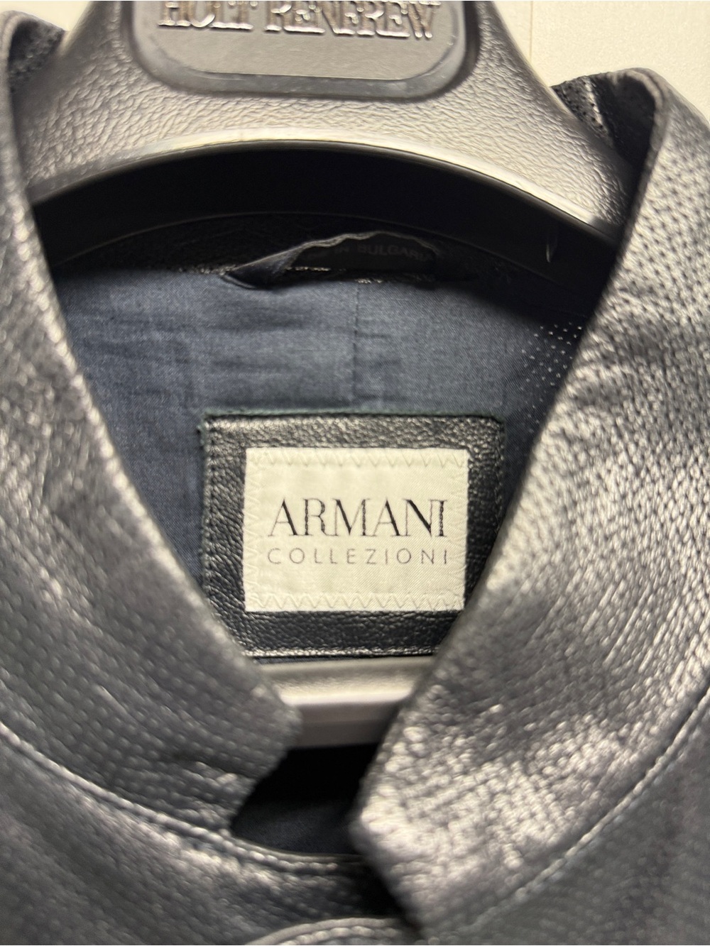 Armani Collezioni Black Textured Leather Bomber Jacket